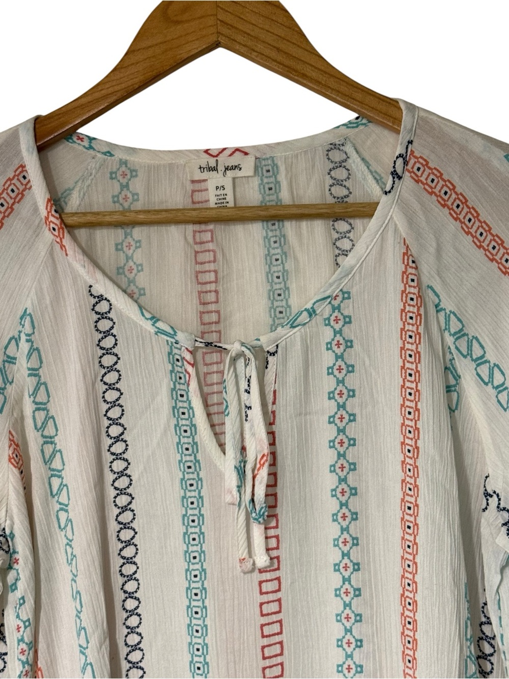 Tribal Jeans Embroidered Boho Peasant
Top White Multicolor Stripe Small - Picture 2 of 16
